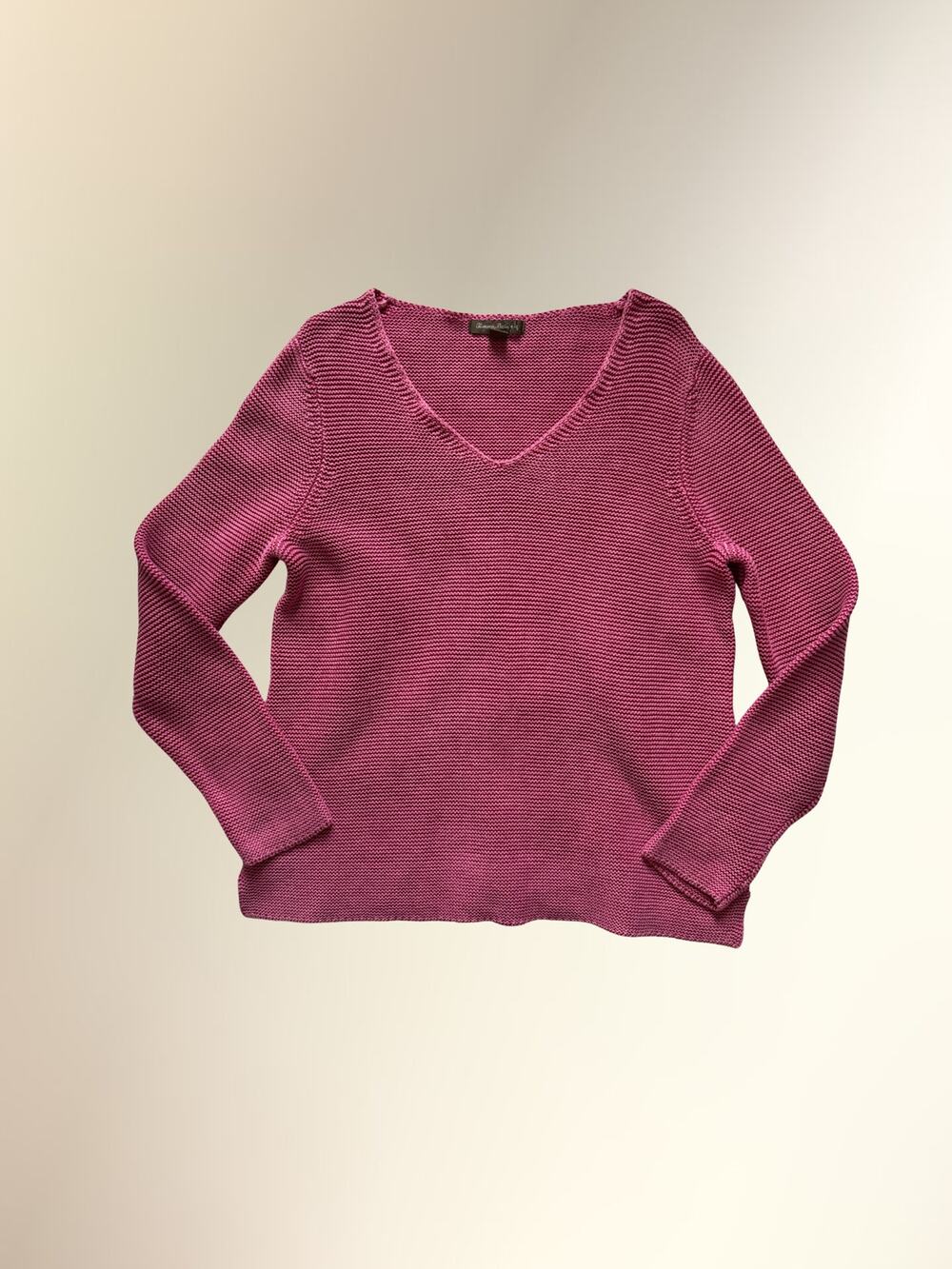 Tommy Bahama Pink Chunky Cotton Knit V Neck Pullover Sweater Women's L